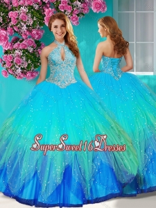 Fashionable Halter Top Rainbow Quinceanera Dress with Beading and Appliques