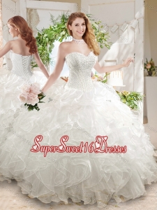 Discount Ball Gown Sweetheart White Quinceanera Dress with Beading and Ruffled