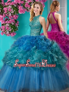 Exclusive Really Puffy Beaded and Ruffled Quinceanera Gown with Halter Top