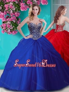 Gorgeous Beaded and Rhinestoned Big Puffy Quinceanera Dress in Blue