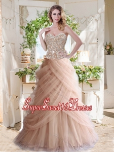 Elegant A Line Champagne 15th Birthday Party Dress with Beading and Ruffles