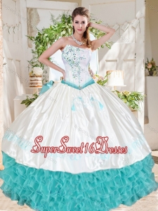 Exclusive Ruffled and Beaded Asymmetrical 15th Birthday Party Dresses with White and Aqua Blue