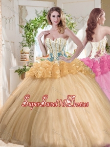 Gorgeous Beaded and Bubble Organza 15th Birthday Party Dress in Gold