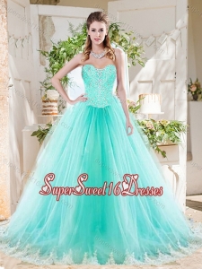 Romantic Beaded Bodice and Applique Tulle Sweet Sixteen Dress in Mint
