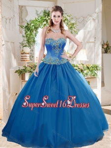 Romantic Big Puffy Blue 15th Birthday Party Dress with Beading and Appliques