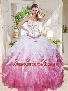 Wonderful Asymmetrical Big Puffy Sweet 16 Dress with Beading and Ruffles