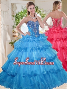 Elegant Puffy Skirt Beaded and Ruffled Layers Quinceanera Gown