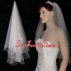 Two Layer Tulle With Pearls Fingertip Veil