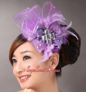 Lavender Headpieces White Pearl Crystal Satin Ribbon Flower