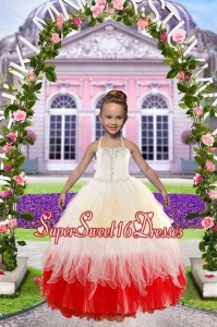 Newest Beading White and Red Little Girl Dress for 2015