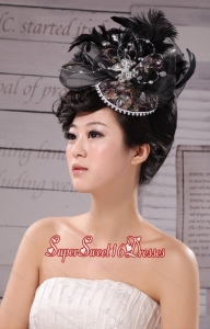 Special Hat Hairpin Feather Tulle Black Outdoor and Wedding