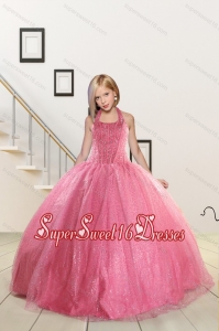 Top Seller Beading and Sequins Baby Pink Flower Girl Dress for 2015 Spring
