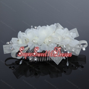 2014 Simple White Tulle Imitation Pearls Hair Combs