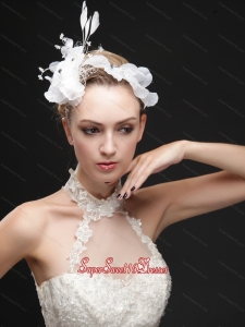 Pure White Flower Bridal Net With Feather Womens Fascinators