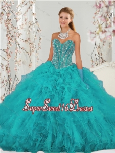 2015 Detachable and Elegant Beading and Ruffles Sweet 15 Dresses in Turquoise