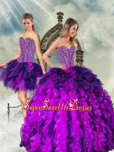 Detachable and Elegant Multi color Sweet 16 Dresses with Beading and Ruffles for 2015