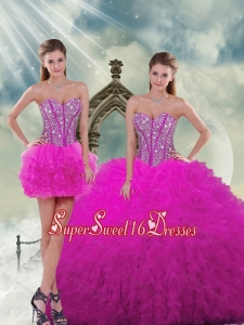 Detachable and Elegant Quinceanera Dresses with Beading and Ruffles in Fuchsia for 2015 Spring