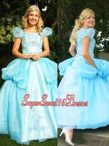New Style Scoop Short Sleeves Quinceanera Dress with Appliques and Pick Ups