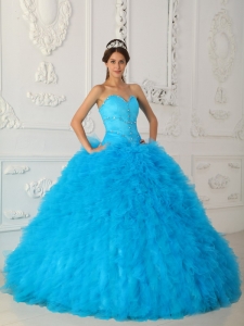 Discount Teal Sweet 16 Dress Sweetheart Satin and Organza Beading Ball Gown