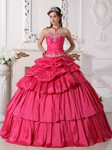 Detachable Hot Pink Sweet 16 Dress Sweetheart Taffeta Beading and Ruch Ball Gown