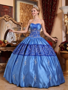 Gorgeous Blue Sweet 16 Dress Sweetheart Taffeta Embroidery Ball Gown