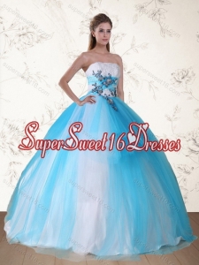 2015 Pretty Multi Color Strapless Quinceanera Dress with Embroidery and Beading