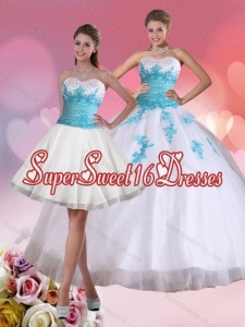 2015 Cute Beading Sweetheart Quinceanera Dress in White and Blue