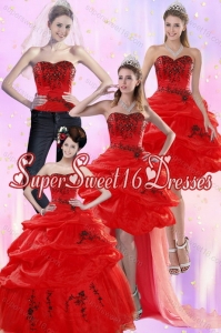 Detachable Red Quinceanera Dresses with Appliques and Pick Ups for 2015