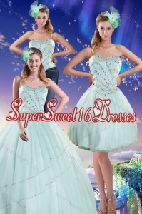 Apple Green Strapless 2015 Quinceanera Dresses with Beading