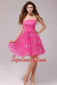 A-line Hot Pink Strapless Knee-length Dresses for Dama