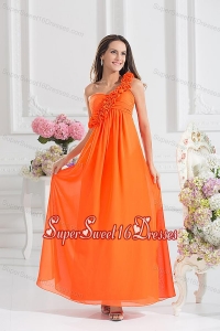 Empire Ruching Hand Make Flowers Orange Red Dresses for Dama
