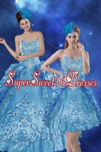 Modest Teal 2015 Quince Dresses with Embroidery and Pick Ups