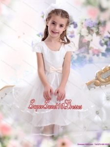 2015 Beautiful Scoop White Little Girl Pageant Dresses with Bowknot and Ruffles