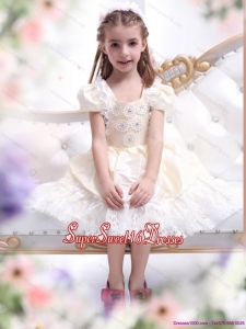 Beautiful Champagne Little Girl Pageant Dress with Hand Made Flower and Lace