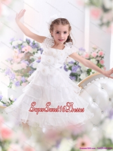 Beautiful Ruffled Layers White 2015 Little Girl Pageant Dress with Hand Made Flower