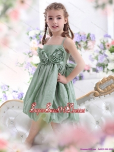 Beautiful Spaghetti Straps Little Girl Pageant Dress with Waistband and Hand Made Flower