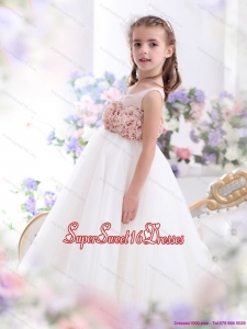 2015 Beautiful Scoop Little Girl Pageant Dress with Hand Made Flowers