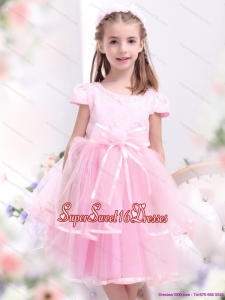 Beautiful Bownot and Appliques 2015 Little Girl Pageant Dresses in Rose Pink