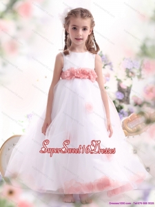 White Beautiful Little Girl Pageant Dresses with Pink Waistband and Hand Made Flower