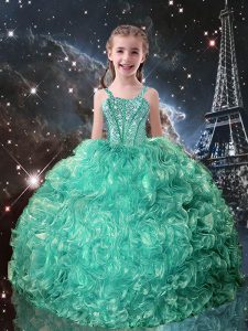 Floor Length Turquoise Pageant Gowns For Girls Organza Sleeveless Beading and Ruffles
