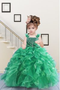 Cheap Apple Green Sleeveless Floor Length Beading and Ruffles Lace Up Little Girls Pageant Dress Wholesale