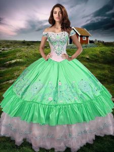 Flare Green Lace Up Quince Ball Gowns Beading and Embroidery and Ruffled Layers Sleeveless Floor Length