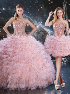 Attractive Baby Pink Sleeveless Beading and Ruffles Floor Length Sweet 16 Quinceanera Dress