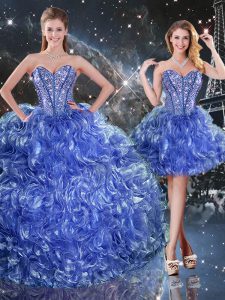 Latest Blue Sweetheart Lace Up Beading and Ruffles Sweet 16 Quinceanera Dress Sleeveless