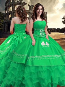 Exquisite Green Taffeta Zipper Strapless Sleeveless Floor Length Sweet 16 Quinceanera Dress Embroidery and Ruffled Layers