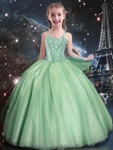 Custom Fit Apple Green Sleeveless Tulle Lace Up Pageant Gowns For Girls for Quinceanera and Wedding Party
