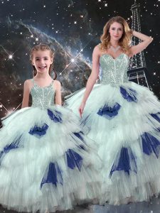 Deluxe Sleeveless Lace Up Floor Length Beading and Ruffled Layers Sweet 16 Dresses