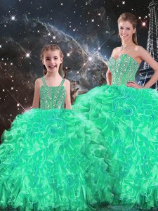 Ball Gowns 15th Birthday Dress Turquoise Sweetheart Organza Sleeveless Floor Length Lace Up