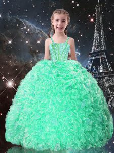 Apple Green Sleeveless Organza Lace Up Child Pageant Dress for Quinceanera and Wedding Party