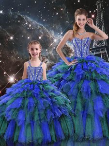 Vintage Multi-color Sweetheart Lace Up Beading and Ruffles and Ruffled Layers Sweet 16 Quinceanera Dress Sleeveless